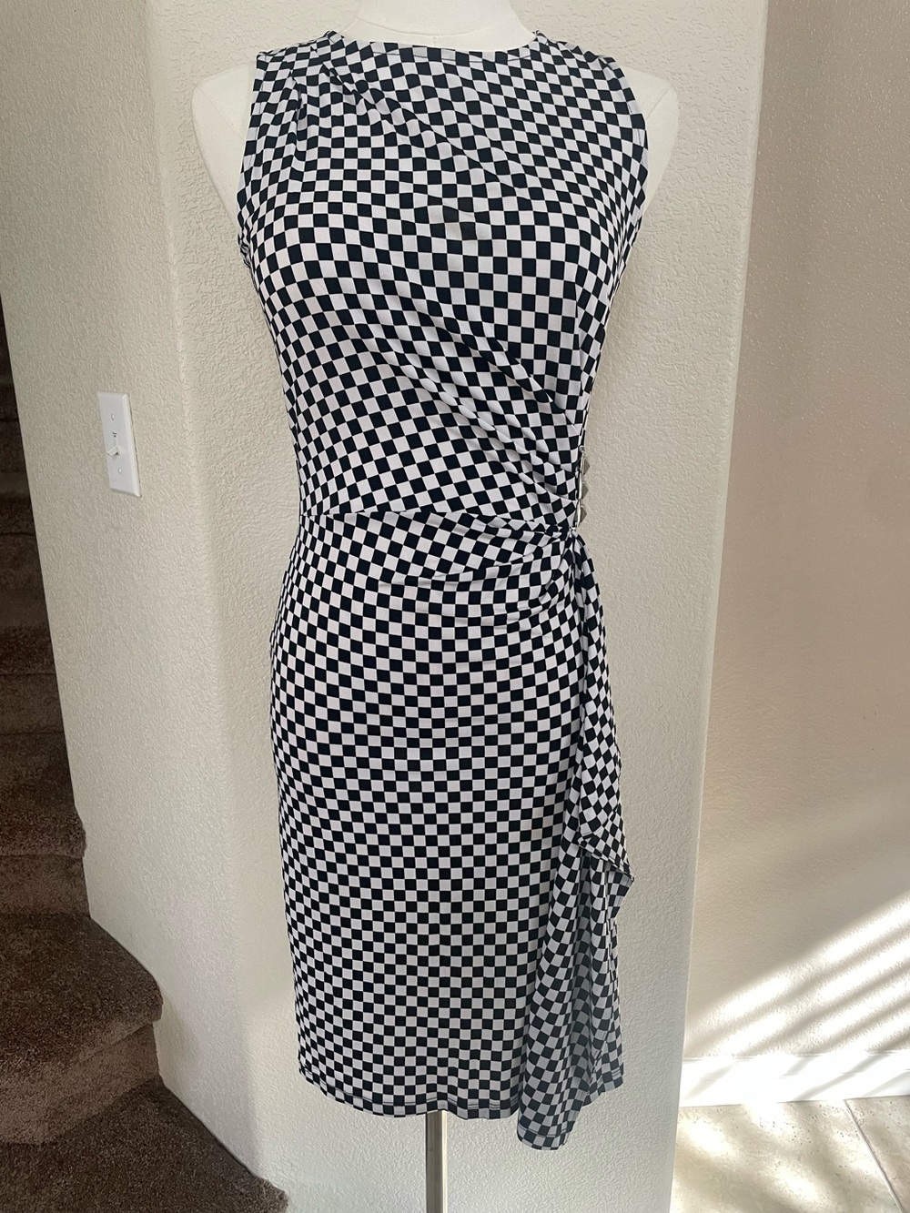 Michael Kors Ruched Check Dress Black White XXS - Picture 3 of 12
